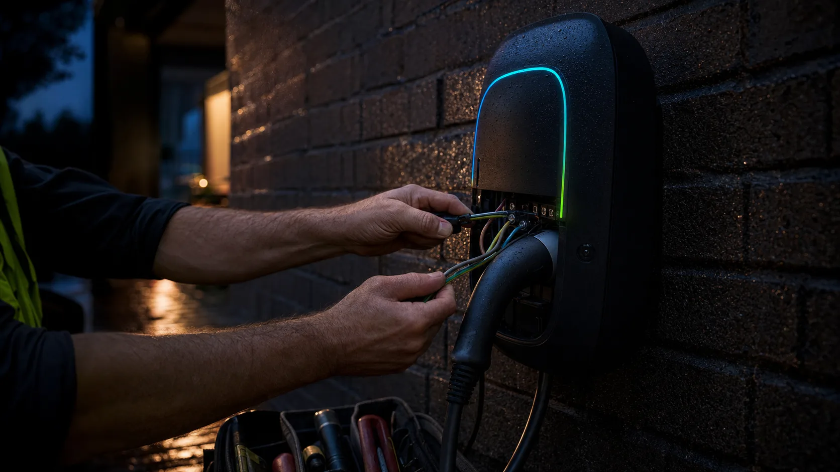 Home EV charger installation at a Welsh property