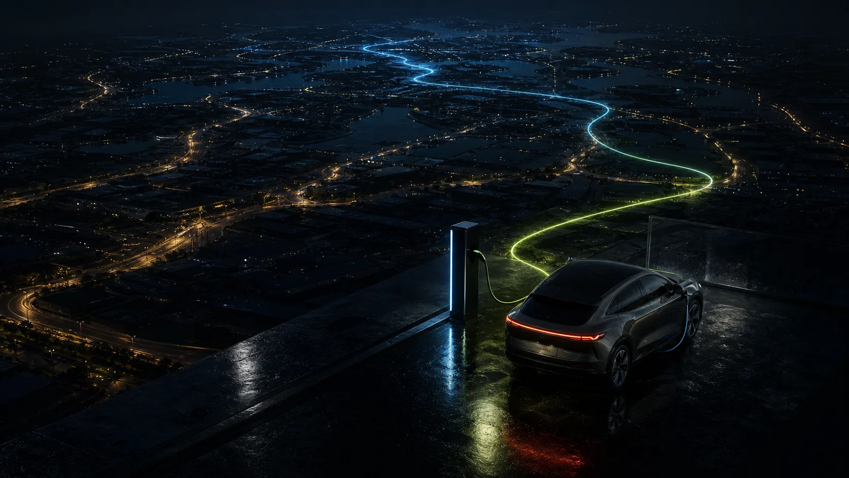 EV charger installation coverage across the UK at night